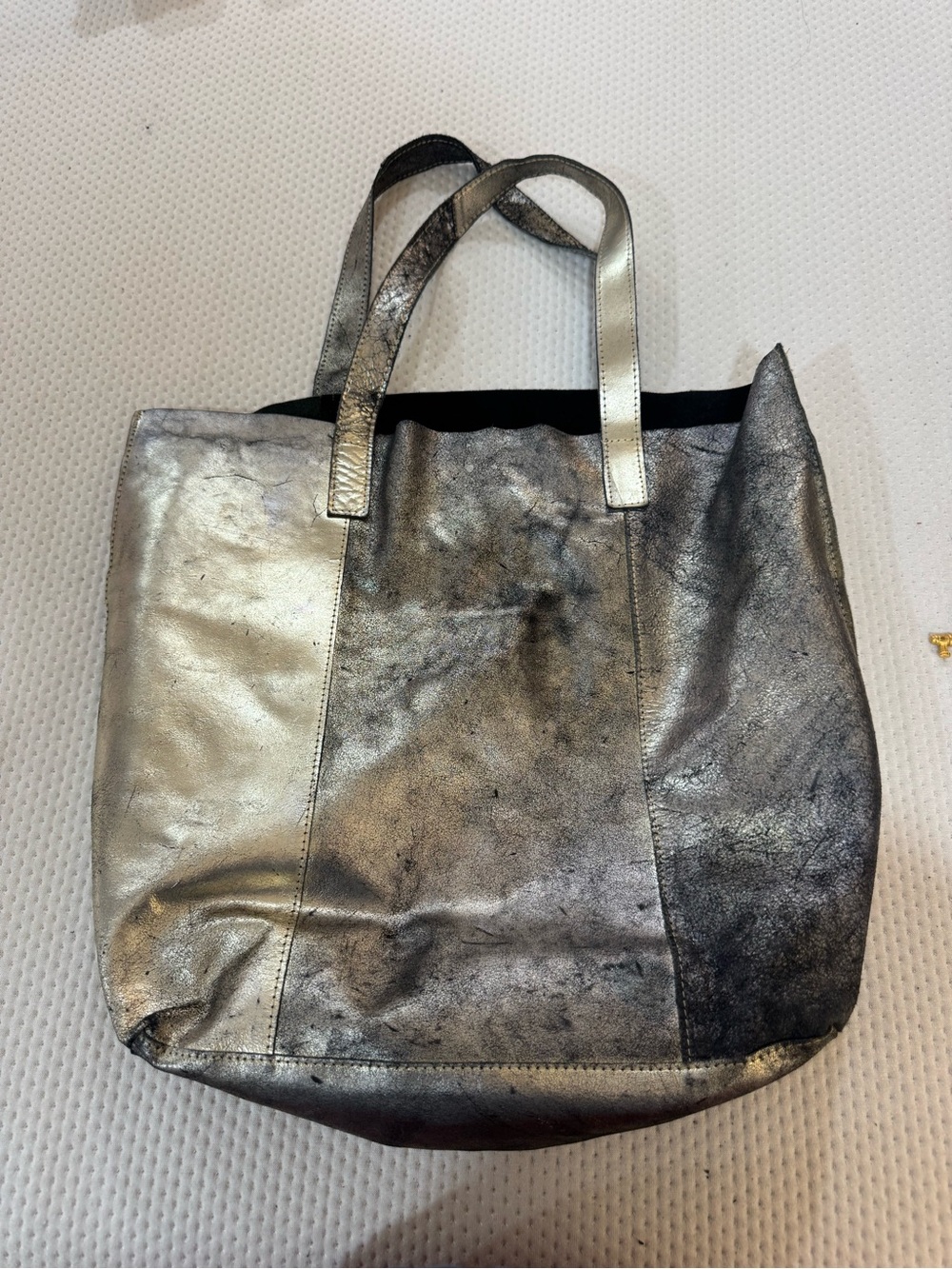 LEATHER BAG - Metallic Silver Leather Tote Bag - Classic Women's Carryall